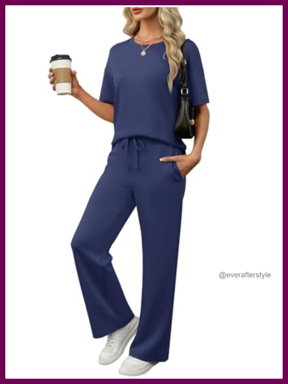 Women's 2 Piece Lounge Set Short Sleeve Top Wide Leg Pants Travel Outfit